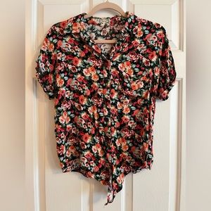 Black and red flower blouse